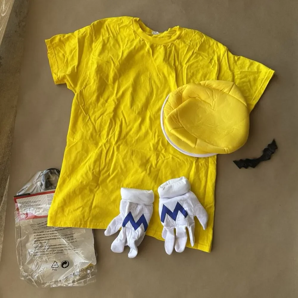 Disguise Super Mario Bros. Wario Adult Costume Gloves Hat Mens M Yellow T-shirt